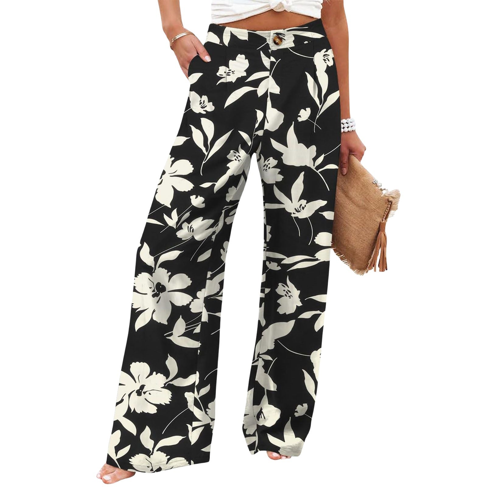 Loose Elastic Waist Wide Leg Long Pants