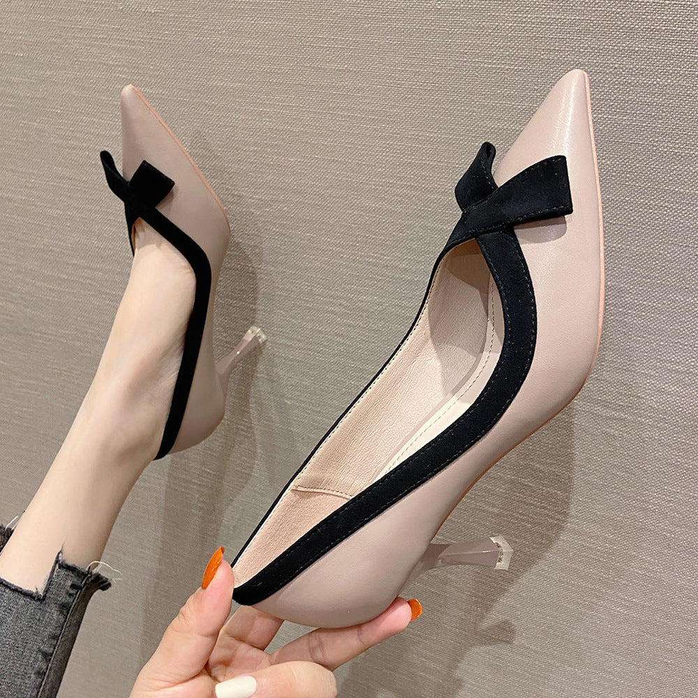 French Style Low Kitten Heels Bowtie Pumps