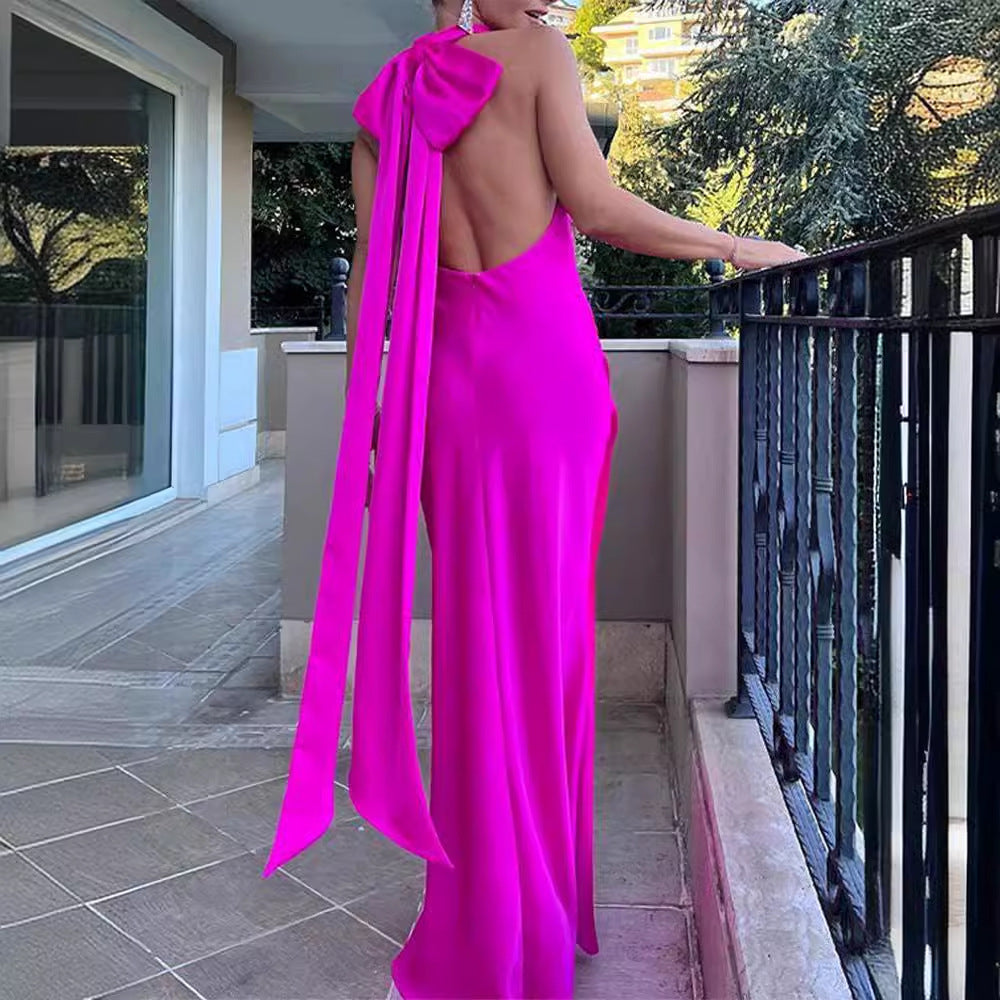 Glamor Rose Red Open Back Maxi Dress