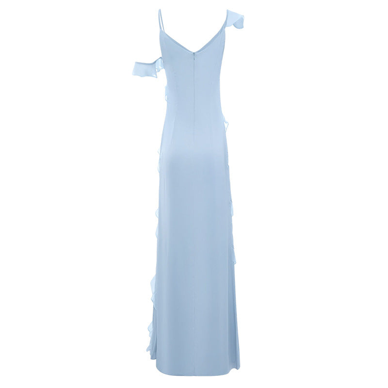 Sea Blue Mall Skyward U-collar Off-shoulder Side Slit Dress Beach Dress L boho DRESS bridesmaids dress Casual Women's dress Dress French  dress Maxi Dress off shoulder dress spaghetti strap dress summer dress SeaBlueMall.com