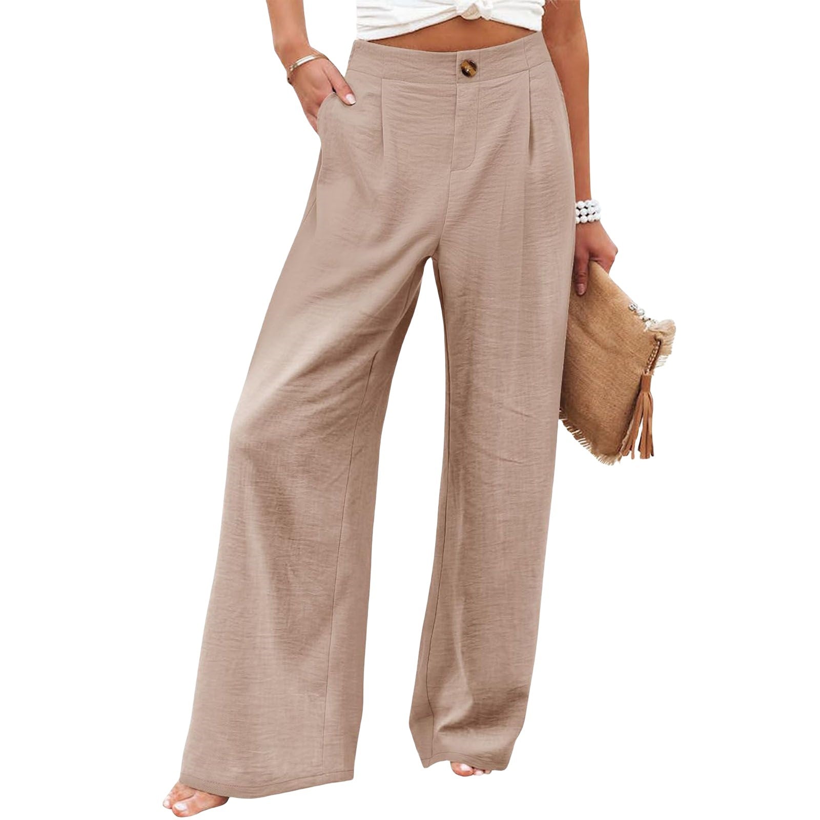 Loose Elastic Waist Wide Leg Long Pants