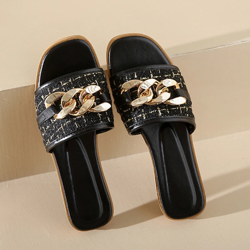 Korean Style Chain White Flip Flops Sandals