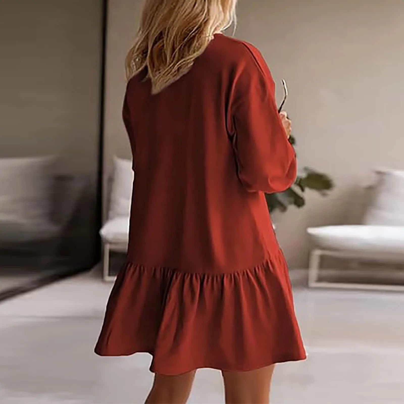 Trendy Patchwork Design Ribbed Knit Sweatshirt Dress with Long Sleeve