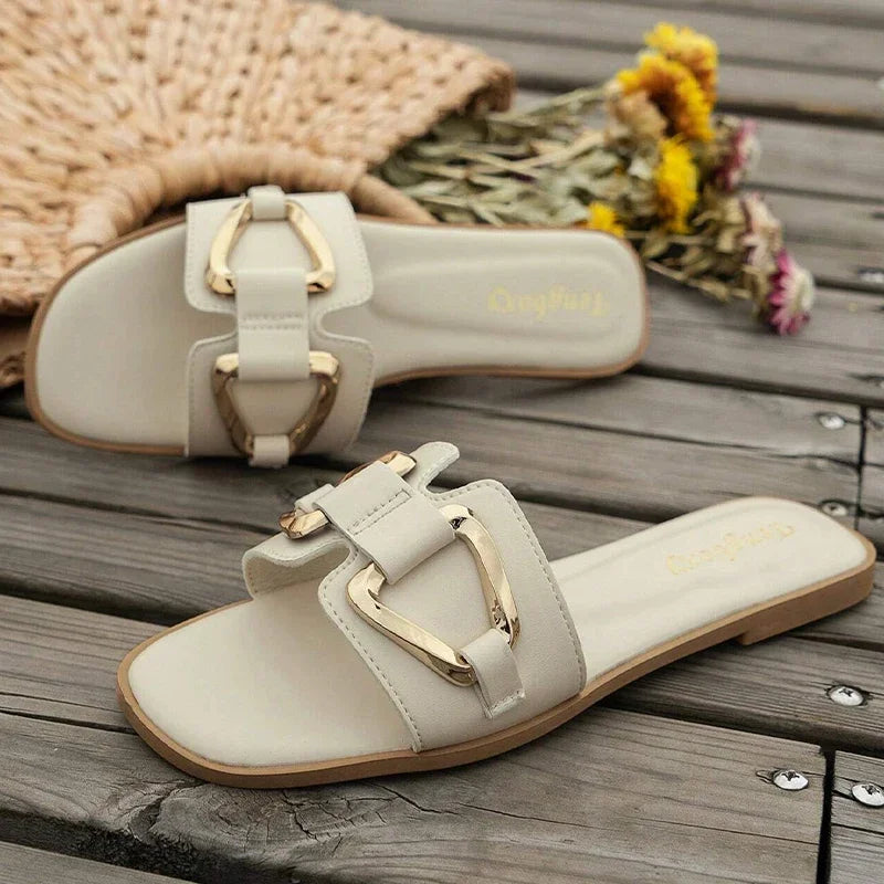 Open Toe Single Band Flat Sandals