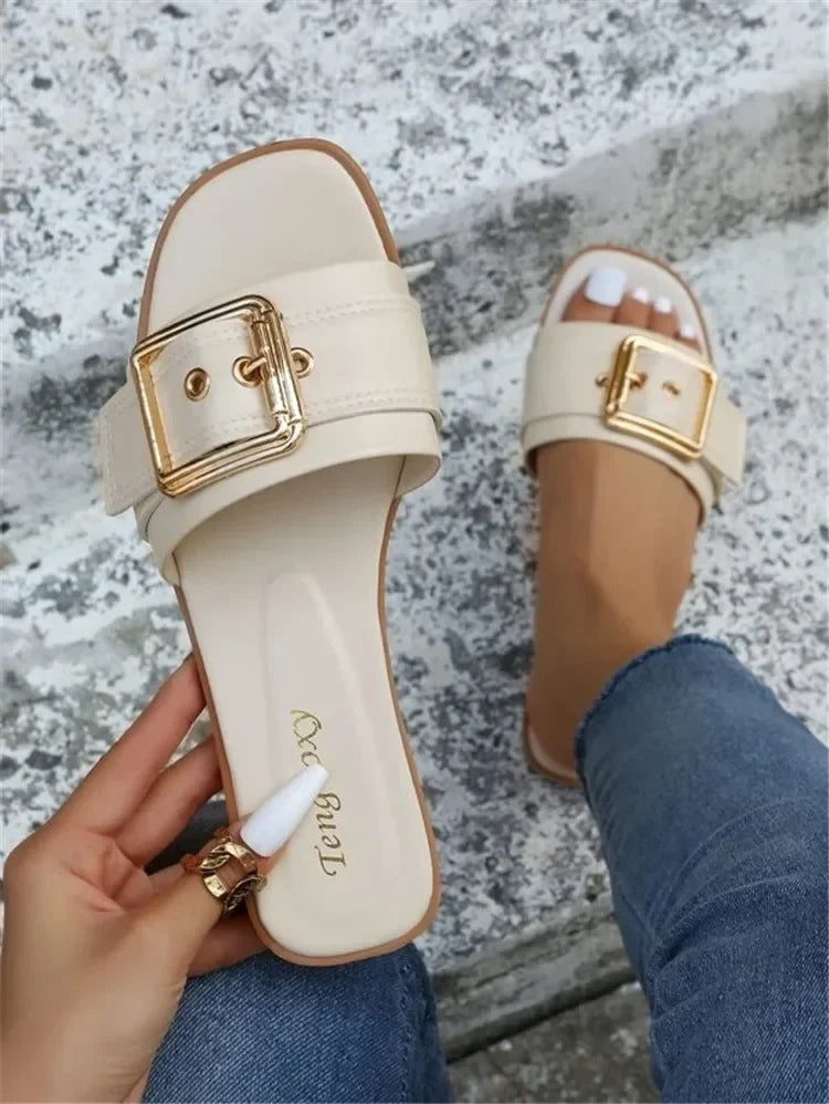 Open Toe Flat Summer Beachy Buckle Sandals