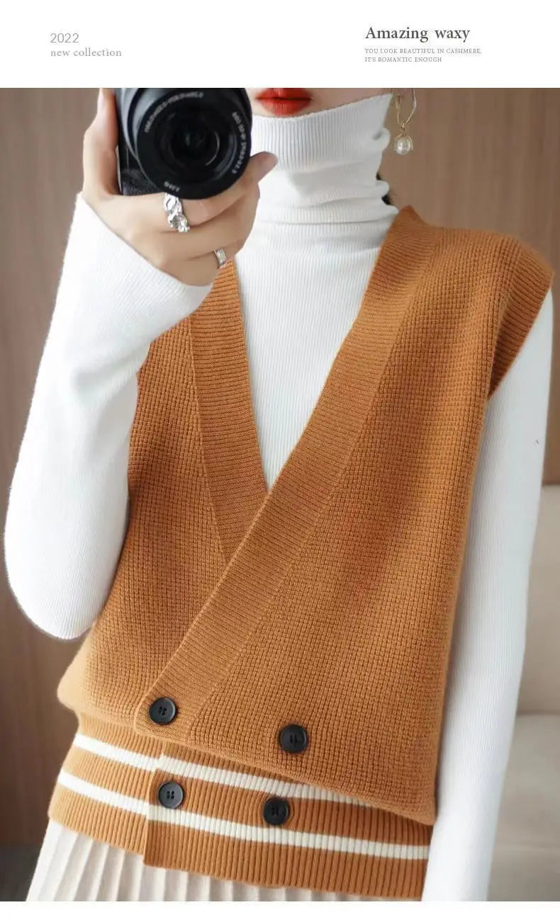 Classic Knitted Cardigan Vest  Sleeveless Sweater