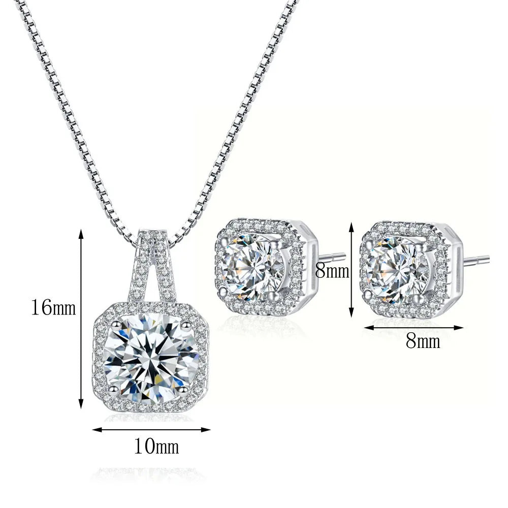 Square Cut Moissanite Diamond Jewelry Set - Necklace & Earrings