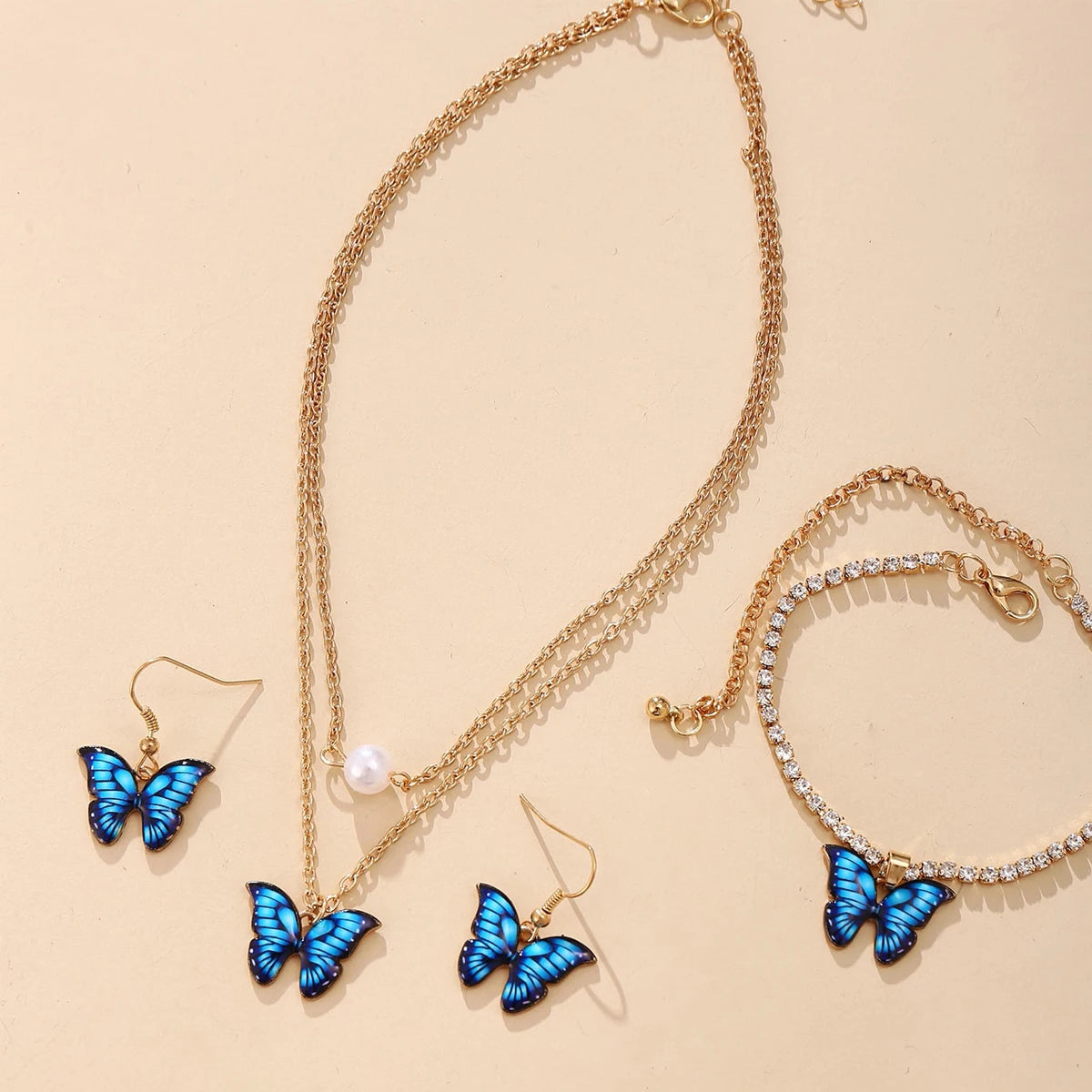 3 Piece Matching Butterfly Pendant Necklace, Earrings and Bracelet Combination Set