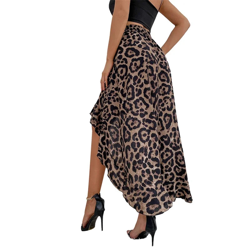 Vacation Mode Leopard Print High-Low Skirt