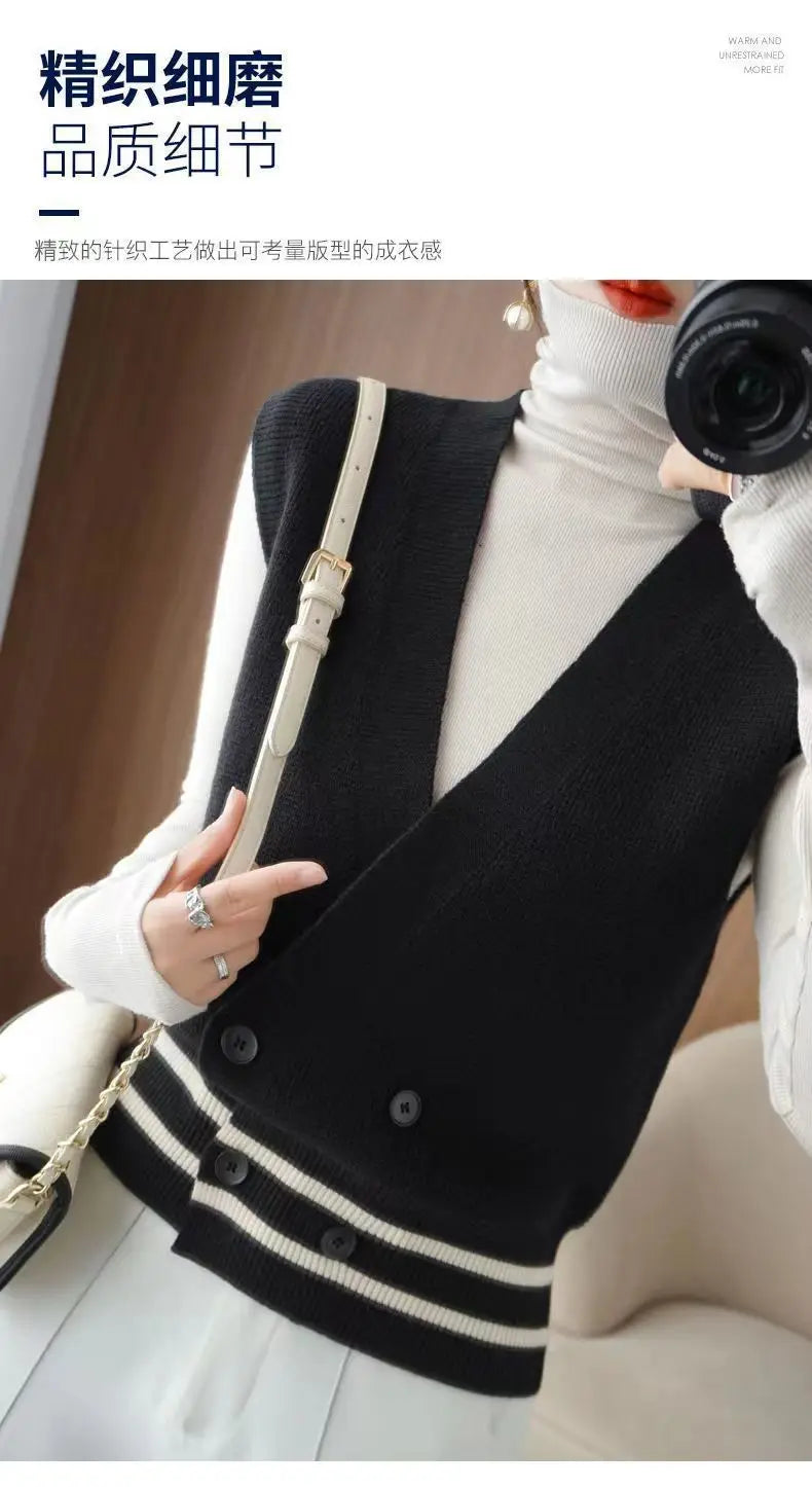 Classic Knitted Cardigan Vest  Sleeveless Sweater