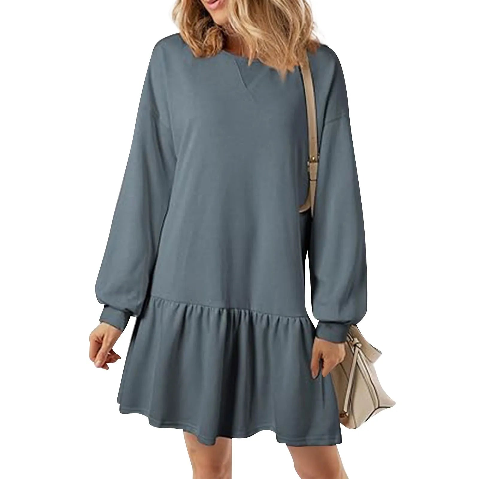 Trendy Patchwork Design Ribbed Knit Sweatshirt Dress with Long Sleeve