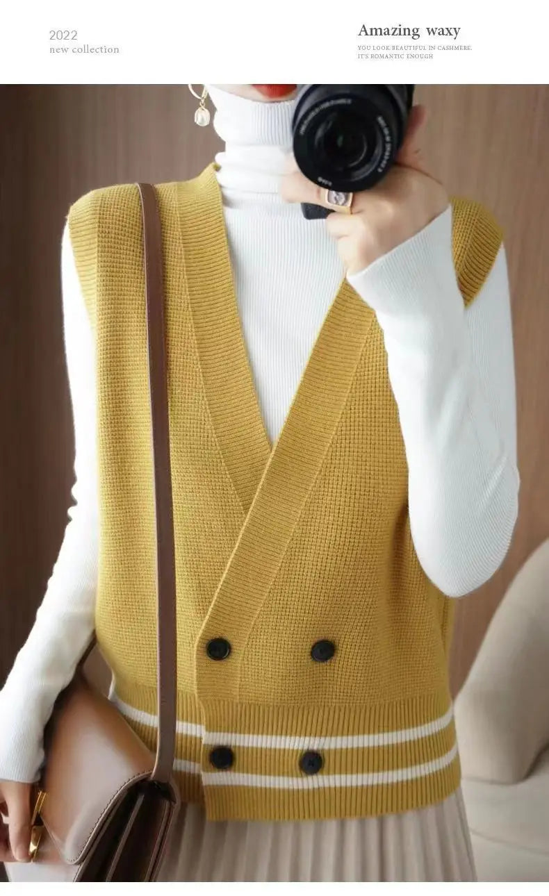 Classic Knitted Cardigan Vest  Sleeveless Sweater