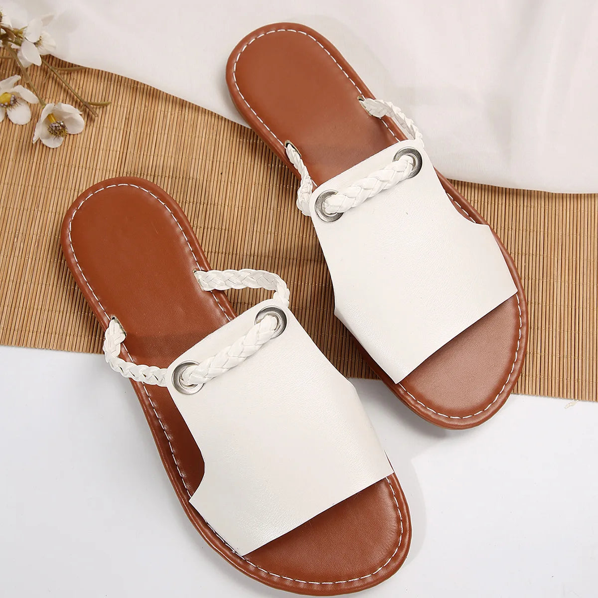 Square Head Cross Flat Casual Summer Beachy Sandals