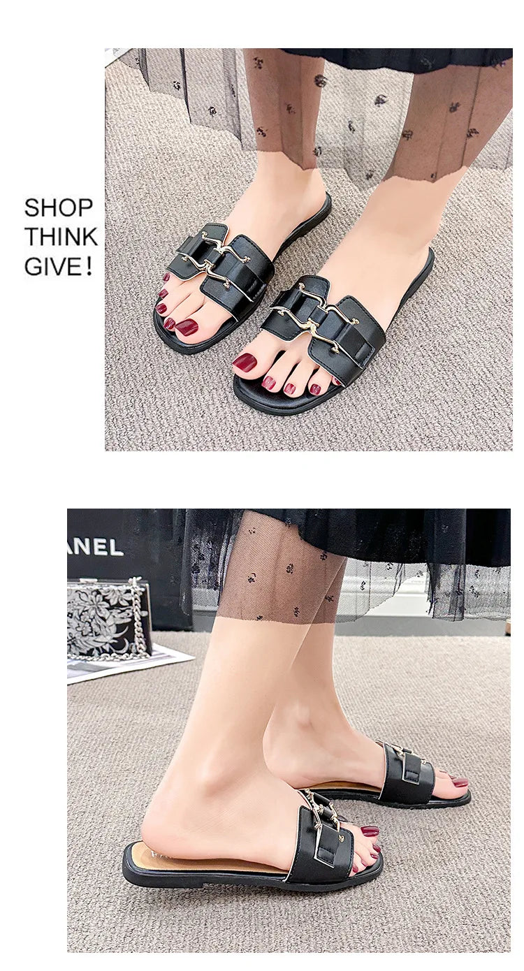 Stylish Summer Flat Flip-flops with Buckle