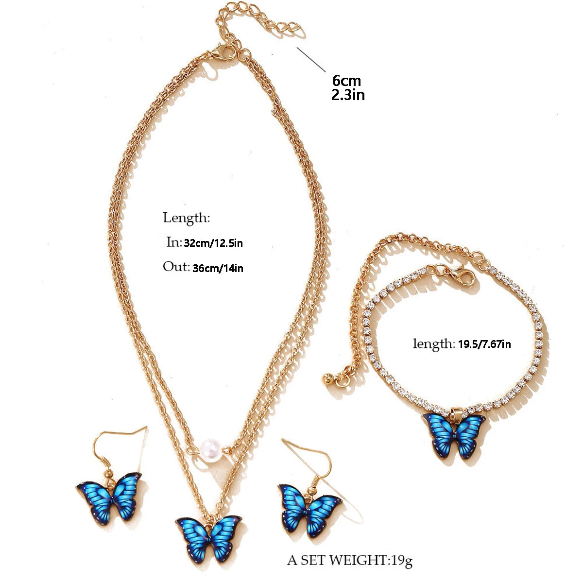 3 Piece Matching Butterfly Pendant Necklace, Earrings and Bracelet Combination Set