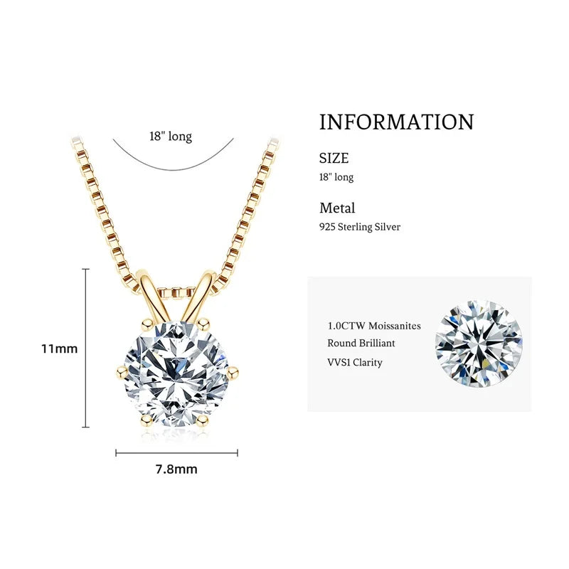 18K Gold Plated 3 Carat Flawless Moissanite Stud Earrings & Pendant Necklace Set