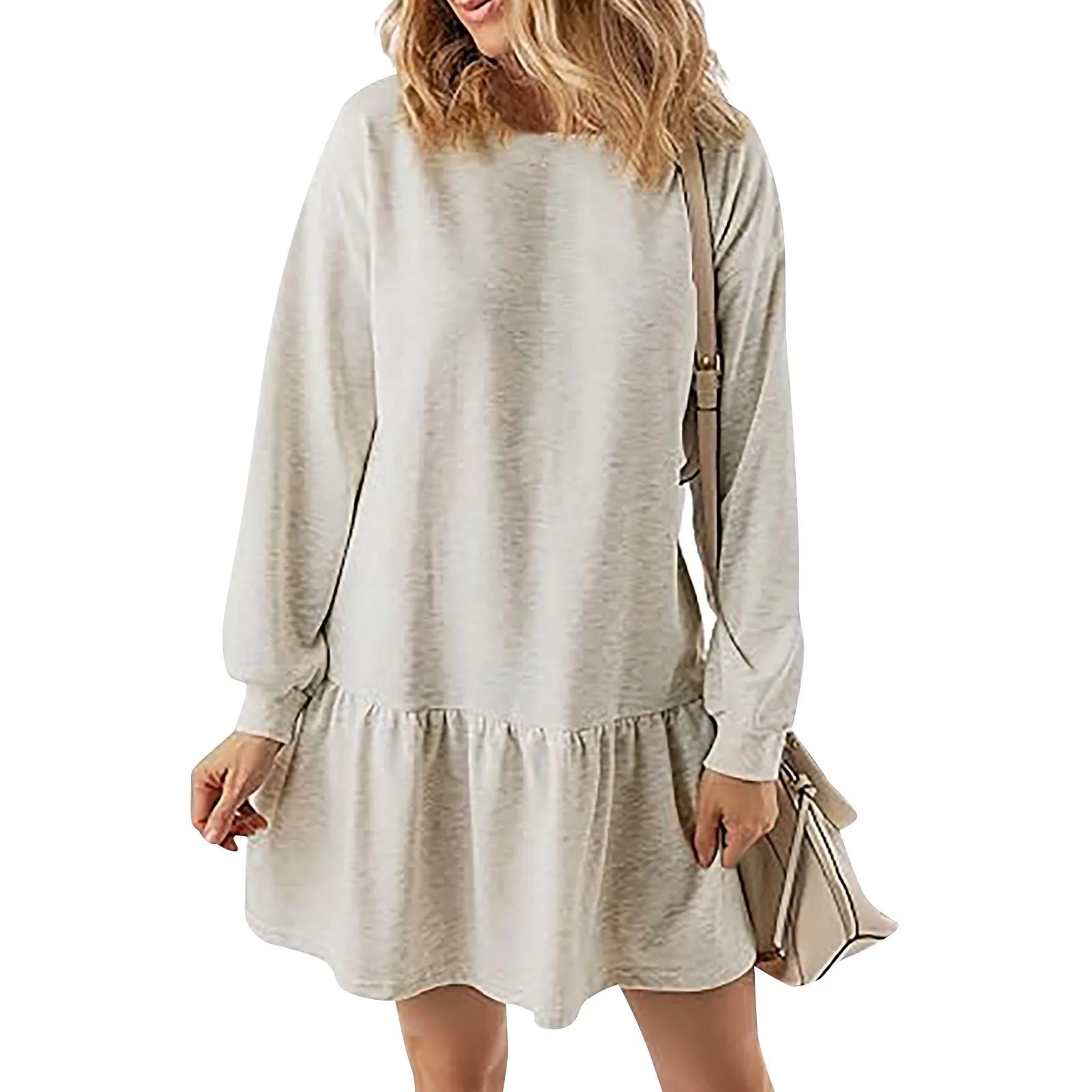 Trendy Patchwork Design Ribbed Knit Sweatshirt Dress with Long Sleeve