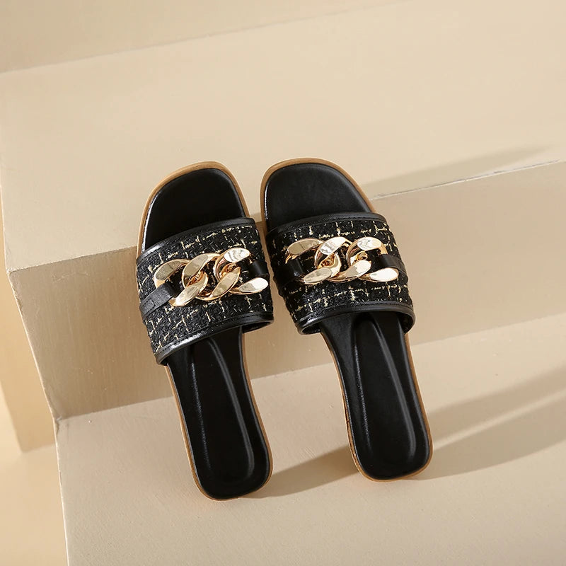 Korean Style Chain White Flip Flops Sandals