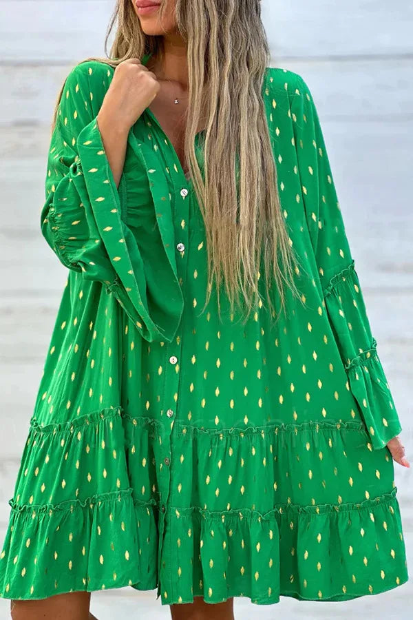 Paradise Boho Swing  Pleated Shirt Dress