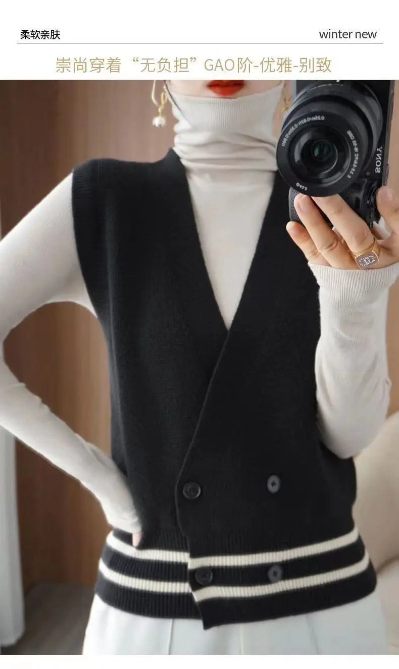 Classic Knitted Cardigan Vest  Sleeveless Sweater