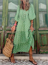 Sea Blue Mall Bohemian Print V-Neck Loose Fit Summer Maxi Dress W/ 3/4 Sleeve  SeaBlueMall.com