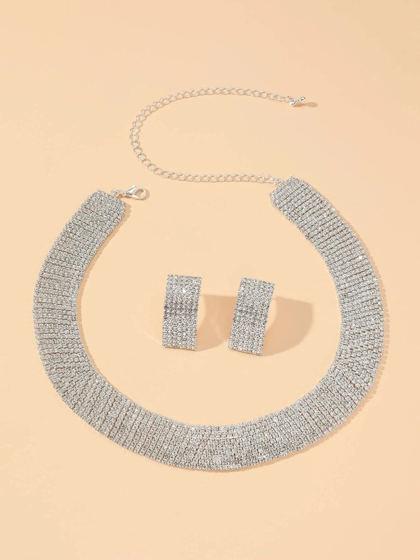 3 Piece Rhinestone Earrings & Necklace Jewelry Set