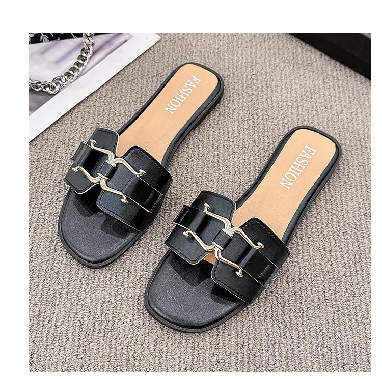 Stylish Summer Flat Flip-flops with Buckle