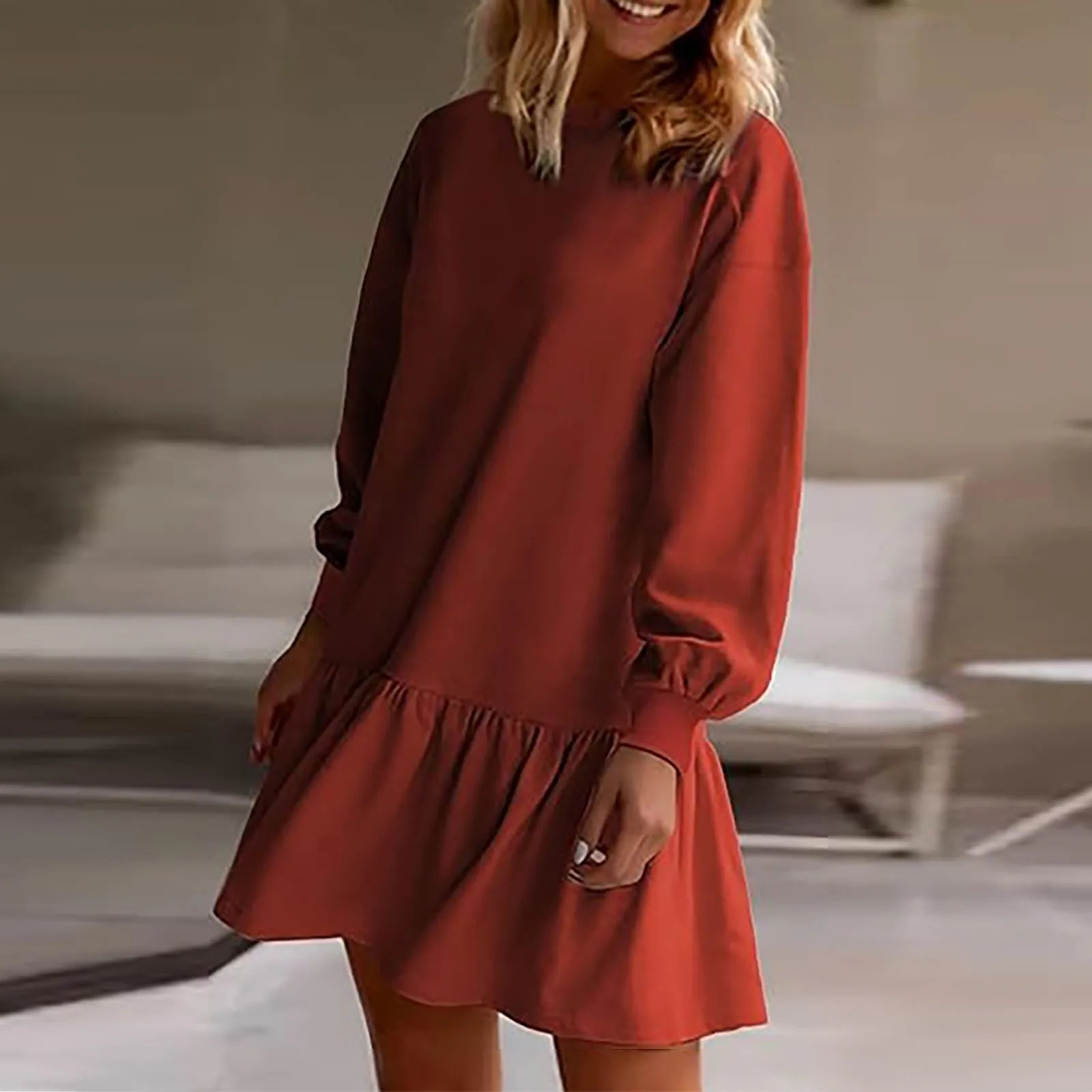 Trendy Patchwork Design Ribbed Knit Sweatshirt Dress with Long Sleeve