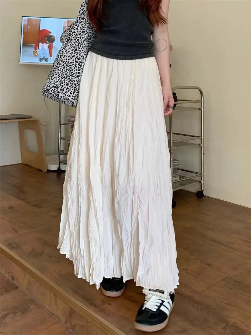 Light Loose Boho Fashion Pleated High Waist Skirt - One Size