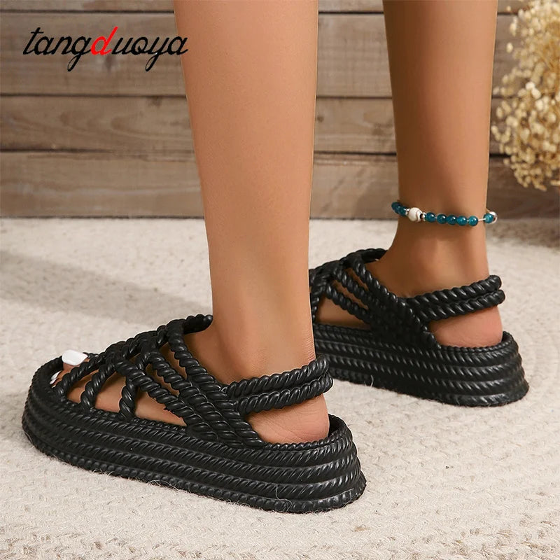 Thick Sole Knitted Style Summer Platform Sandals