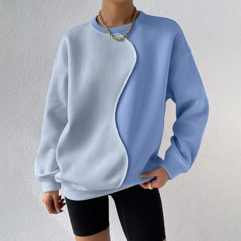 Elegant Patchwork Loose Neck Pullover Sweatshirts with  Long Sleeve