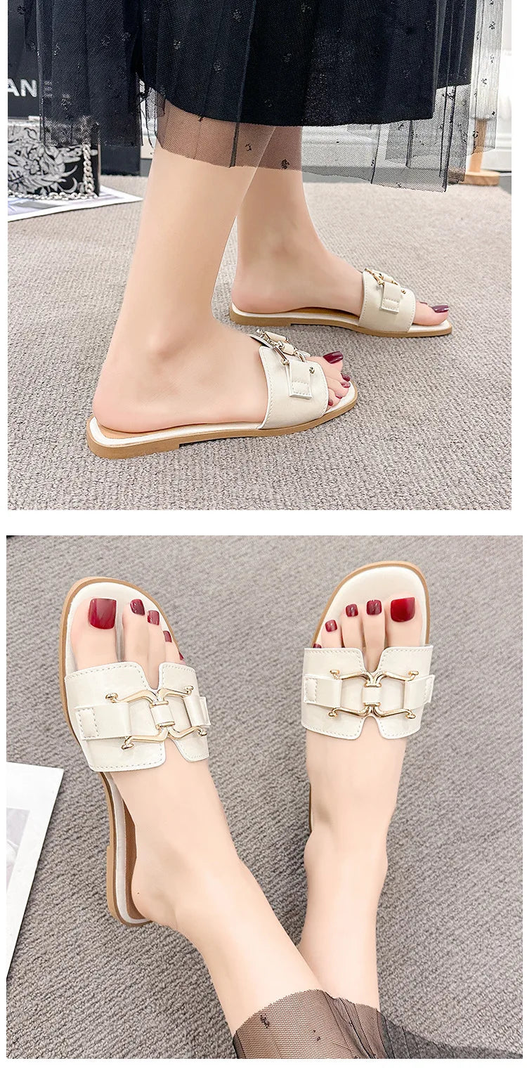 Stylish Summer Flat Flip-flops with Buckle