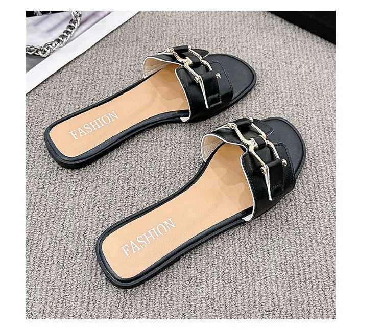 Stylish Summer Flat Flip-flops with Buckle