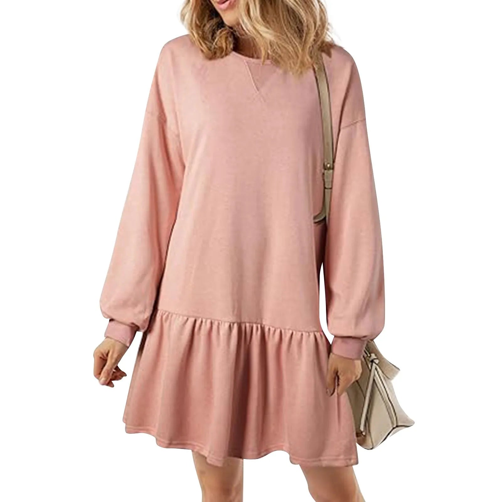 Trendy Patchwork Design Ribbed Knit Sweatshirt Dress with Long Sleeve