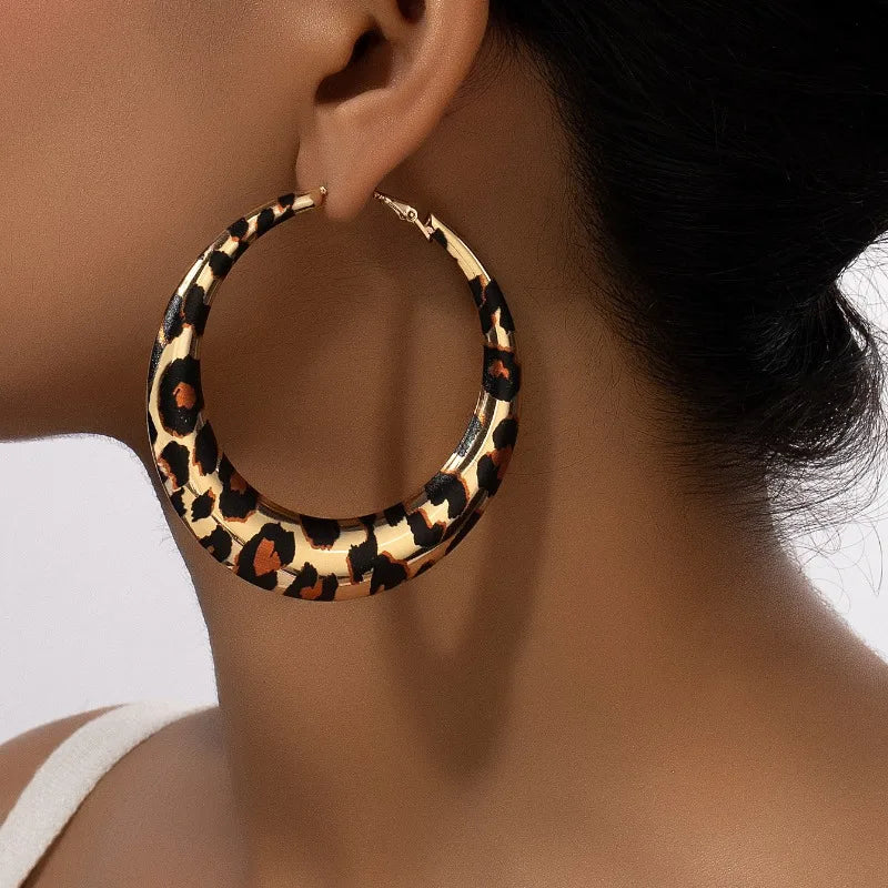 Leopard Print Vintage Party Hoops Earrings