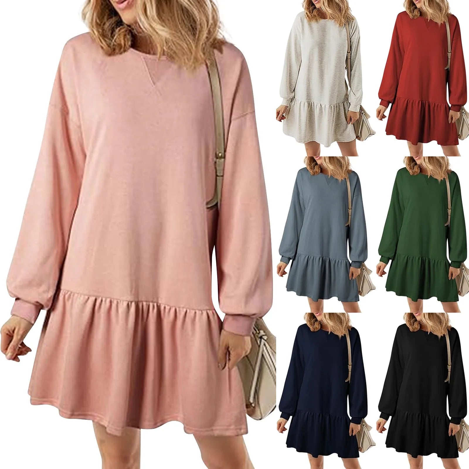 Trendy Patchwork Design Ribbed Knit Sweatshirt Dress with Long Sleeve