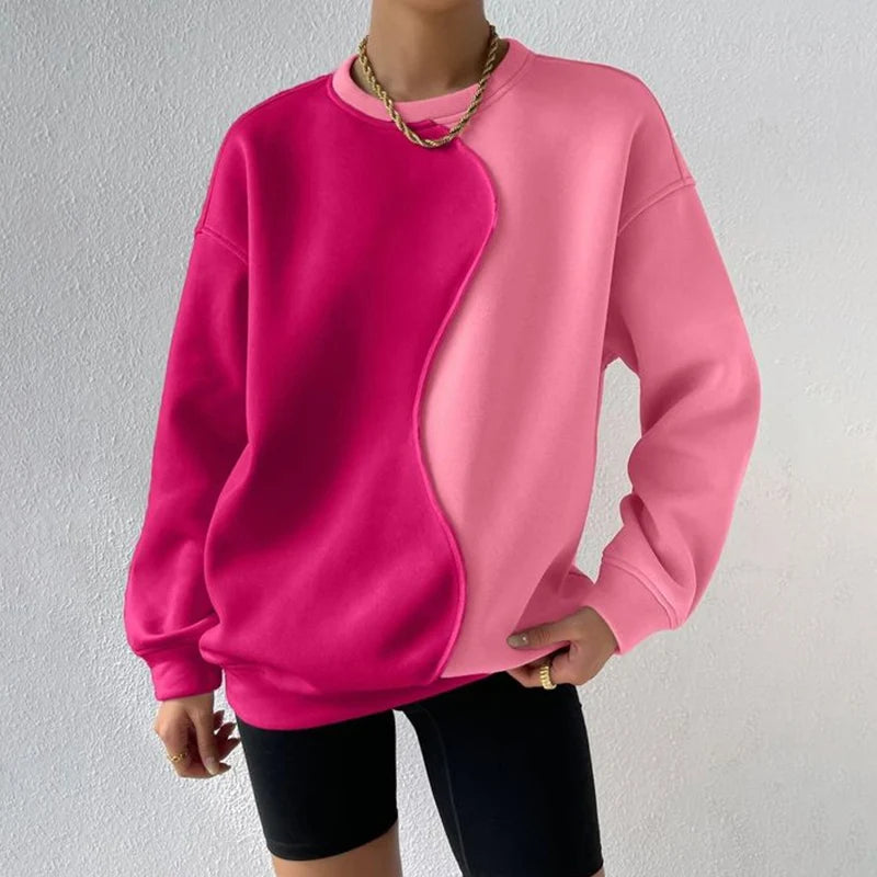 Elegant Patchwork Loose Neck Pullover Sweatshirts with  Long Sleeve