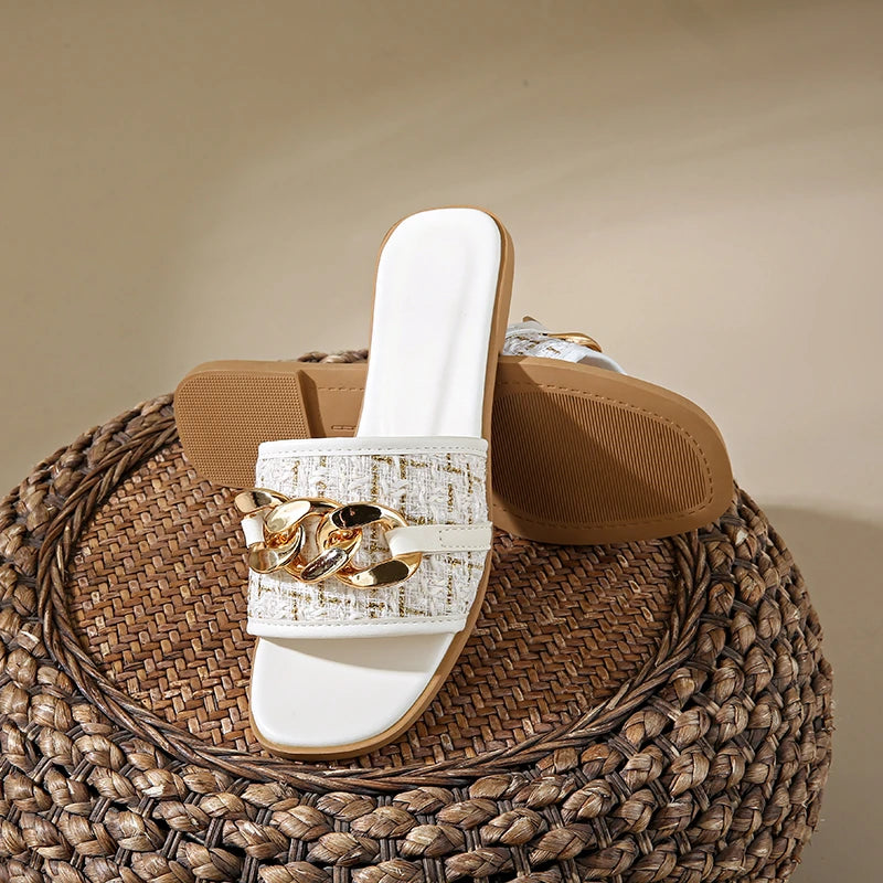 Korean Style Chain White Flip Flops Sandals