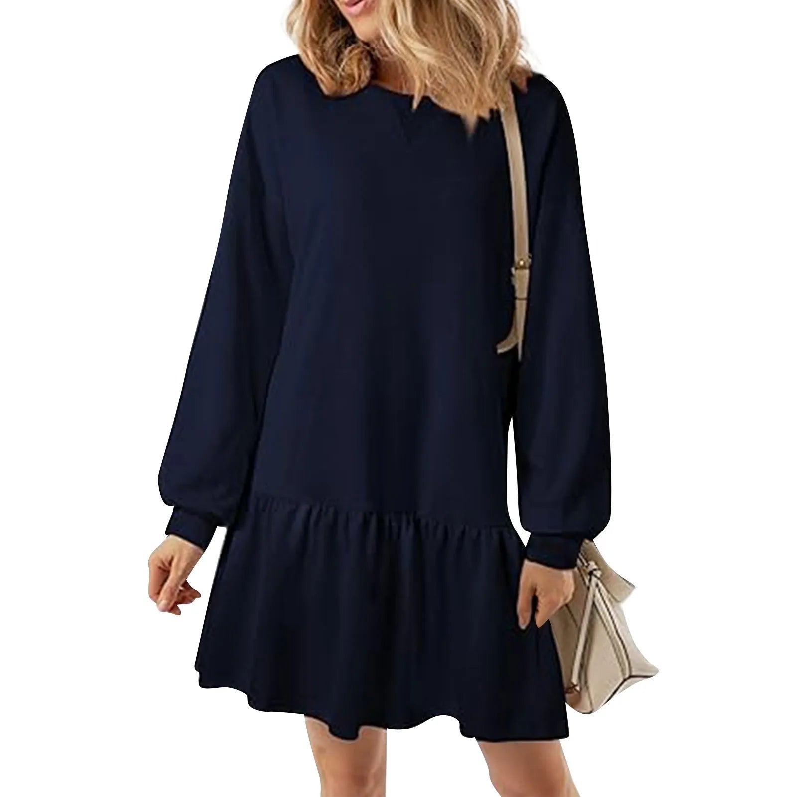 Trendy Patchwork Design Ribbed Knit Sweatshirt Dress with Long Sleeve