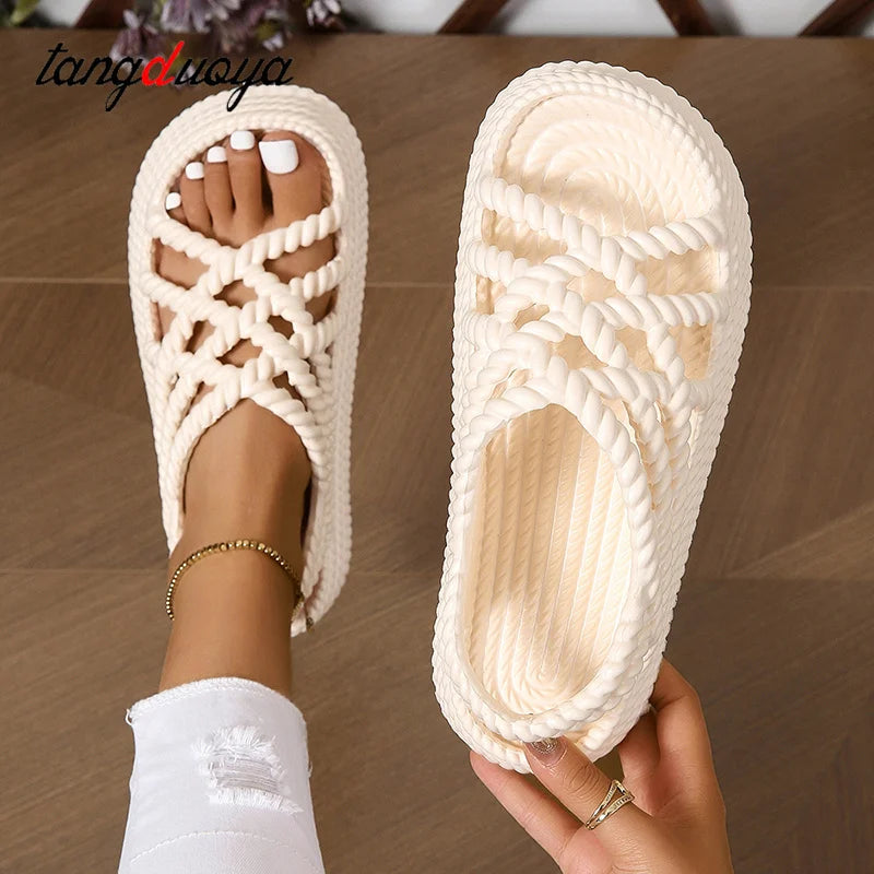 Thick Sole Knitted Style Summer Platform Sandals