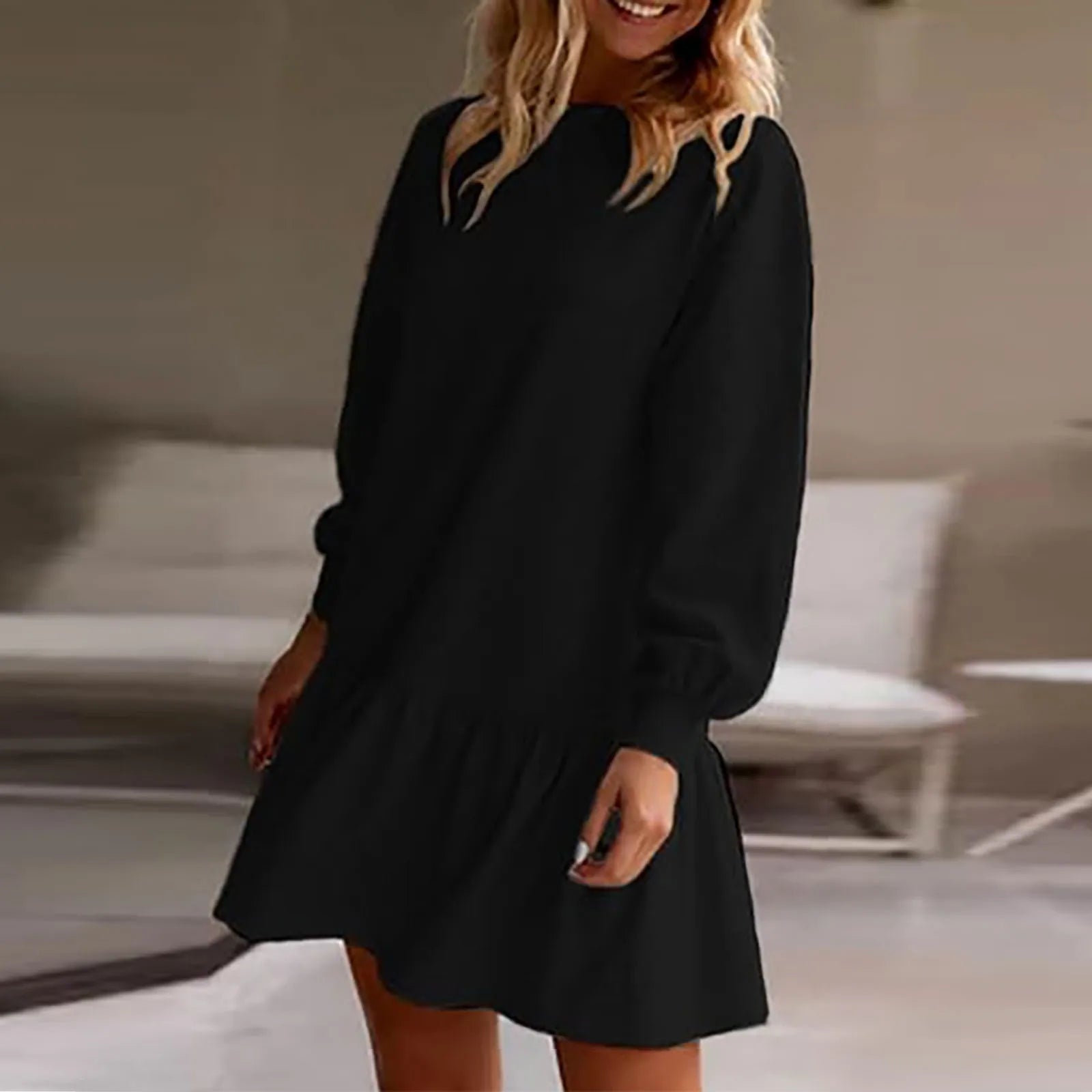 Trendy Patchwork Design Ribbed Knit Sweatshirt Dress with Long Sleeve