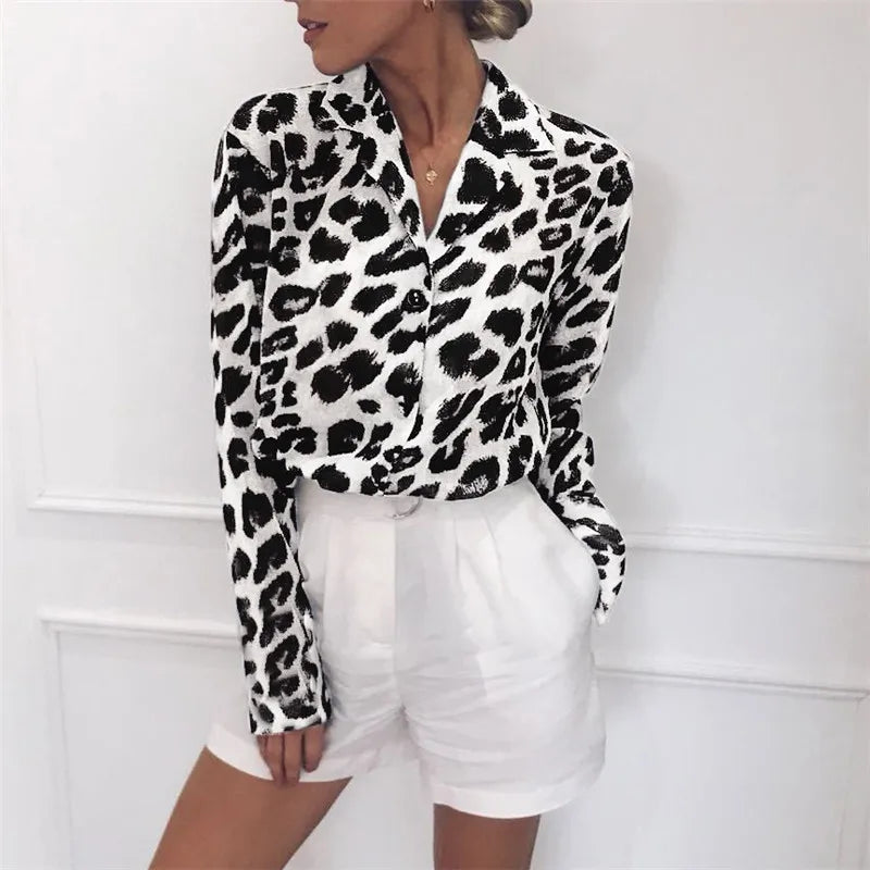 Long Sleeve Chiffon Leopard Print