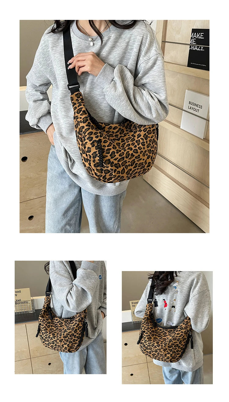 Leopard Print Crossbody Shoulder Corduroy Bags