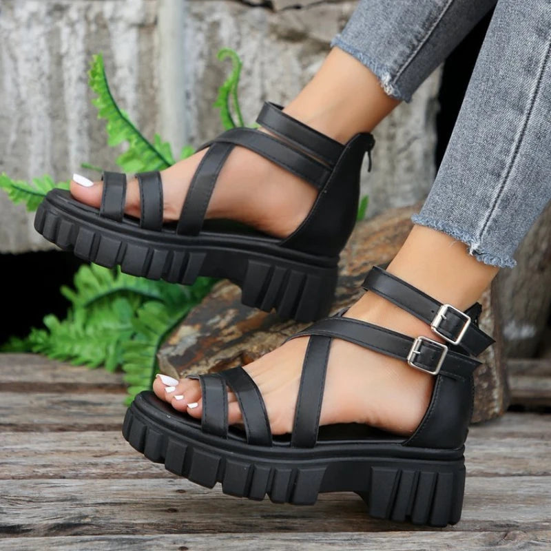 Buckle Cross Strap Chunky Platform Sandals