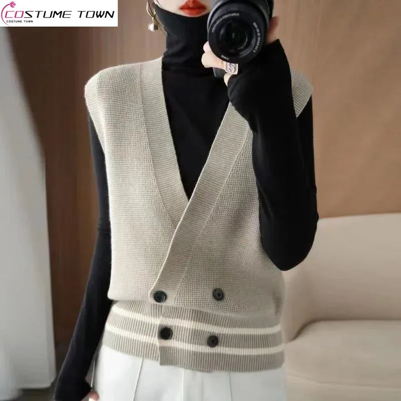 Classic Knitted Cardigan Vest  Sleeveless Sweater