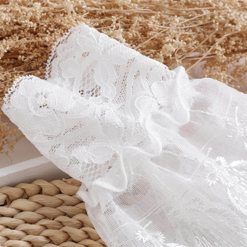 Detachable Ruffles Cuffs Cotton Embroidery with Floral Lace Mesh Wristband Accessory