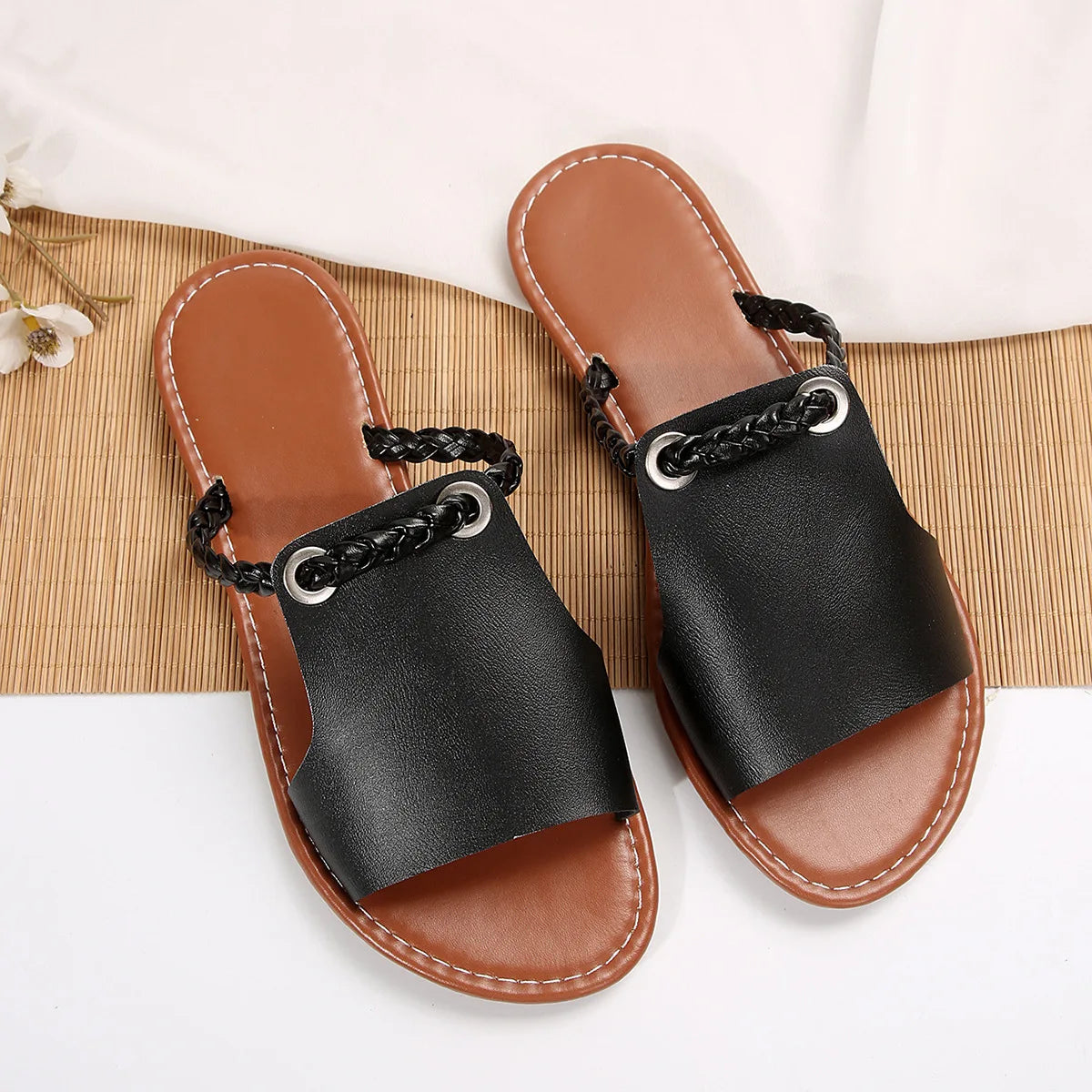 Square Head Cross Flat Casual Summer Beachy Sandals