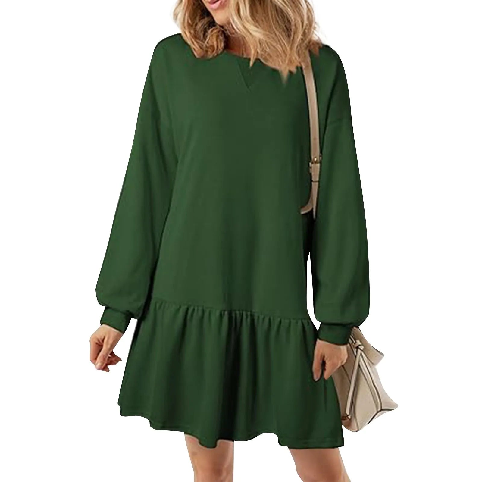 Trendy Patchwork Design Ribbed Knit Sweatshirt Dress with Long Sleeve