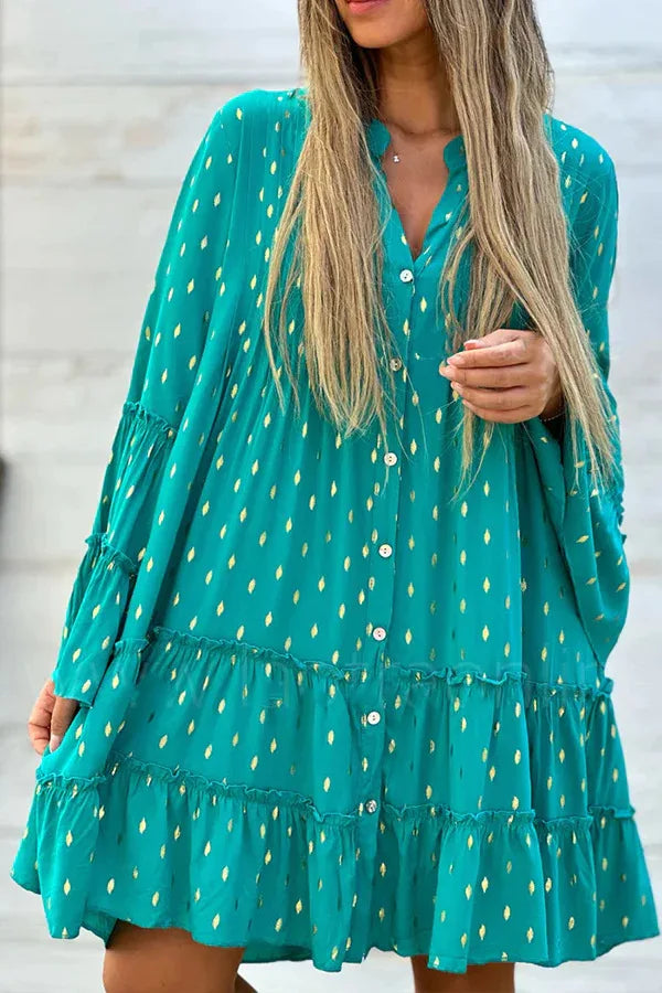 Paradise Boho Swing  Pleated Shirt Dress