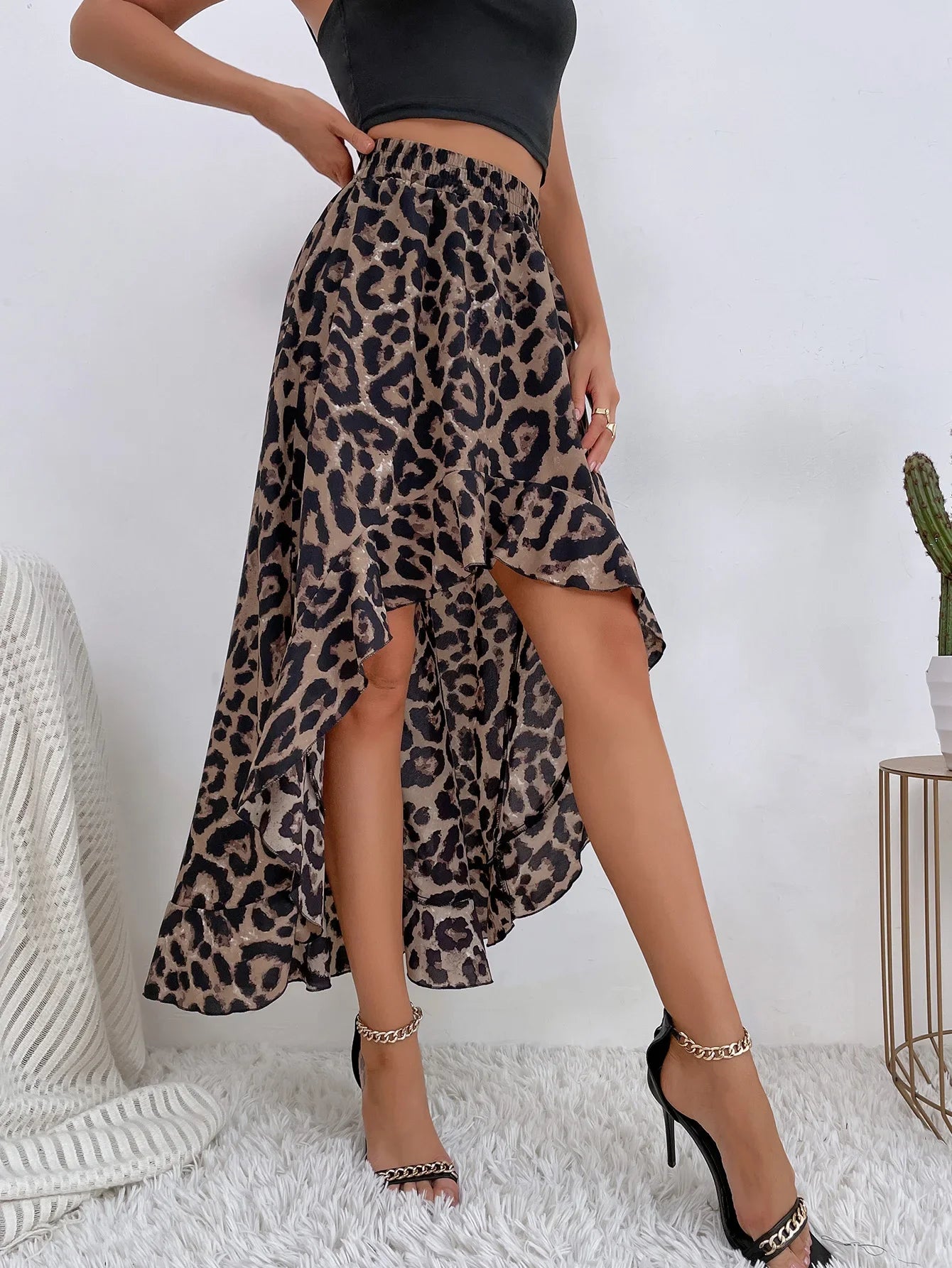 Vacation Mode Leopard Print High-Low Skirt